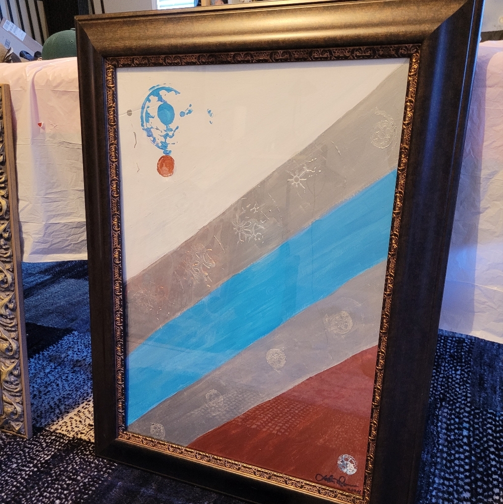 Colorful decor, original painting in acrylics framed 20"x28in. signed by artist